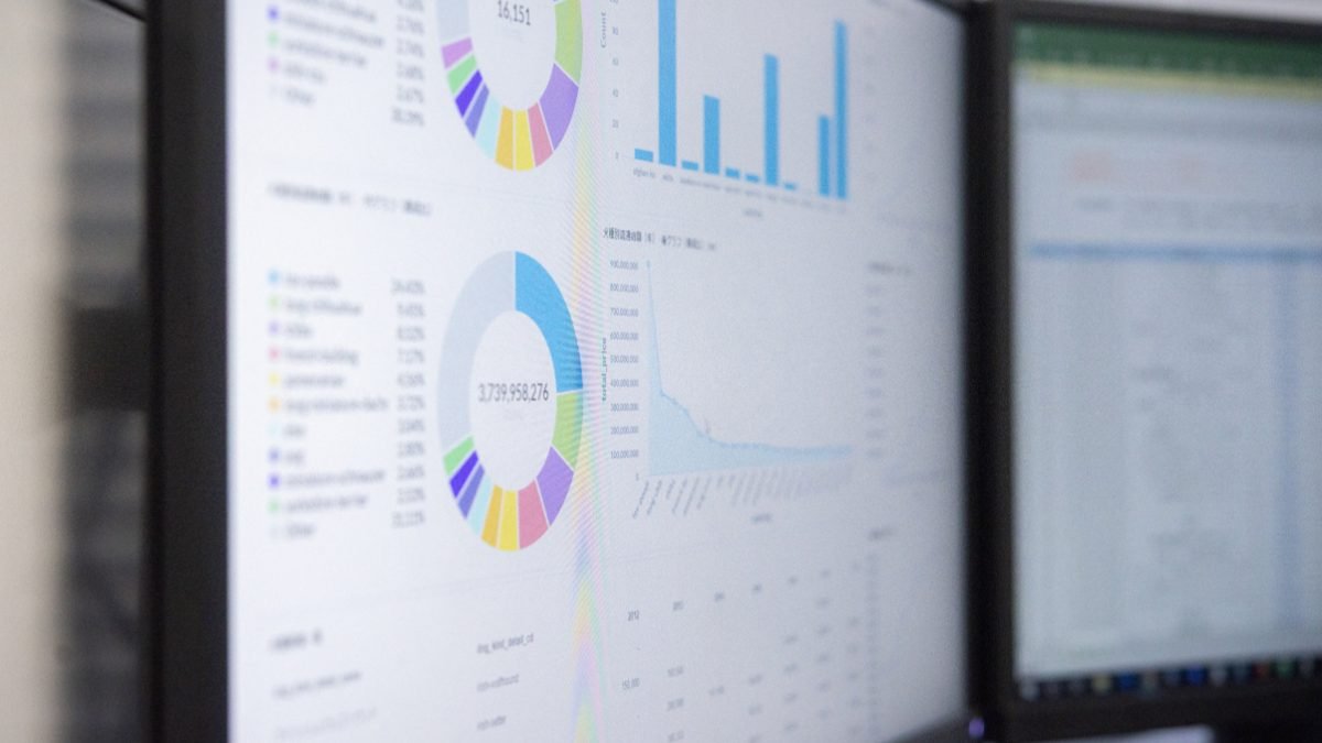 Tela de computador exibindo dashboard com gráficos de dados