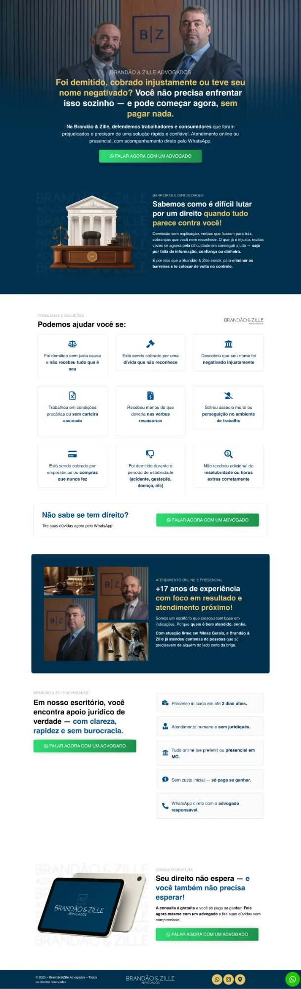 Landing page do escritório Brandão & Zille Advogados criada pela 3M Publicidade