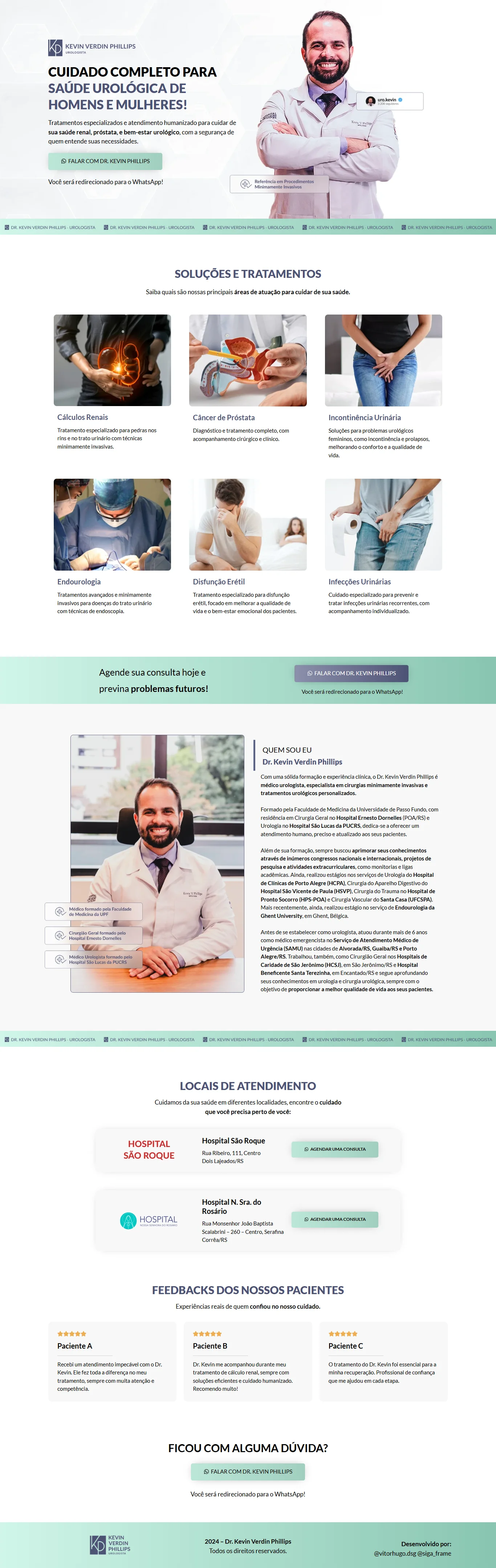 Landing page completa do Dr. Kevin Verdin Phillips