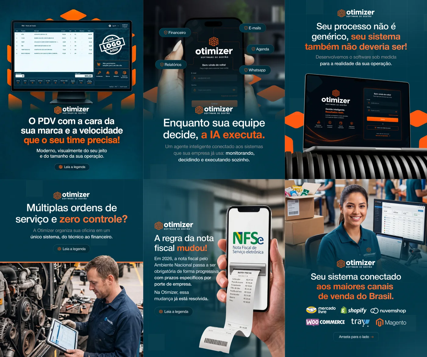 Seis peças de social media da Otimizer Sistemas desenvolvidas pela 3M Publicidade